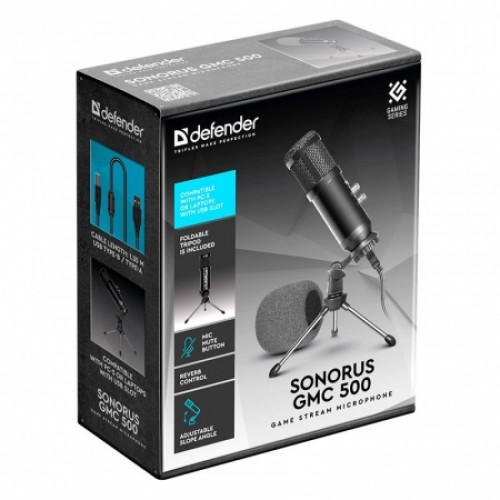 Игровой стрим микрофон Defender Sonorus GMC 500 USB, кабель 1.35 м (64650)