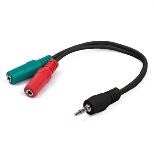 Адаптер аудио для гарнитуры 3.5 4pin plug -> 2x3.5 jack, 0.2 м, черный, Cablexpert (CCA-417)