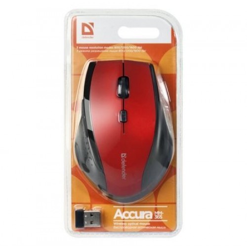 Мышь беспроводная Defender MM-365 Accura, красная (52367)