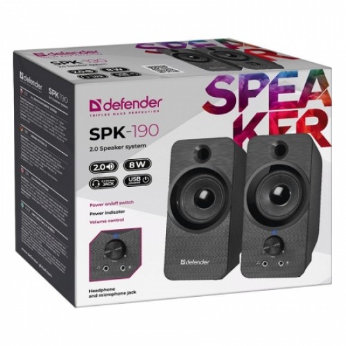 Колонки Defender SPK-190 Black, 8 Вт, питание от USB (65190)