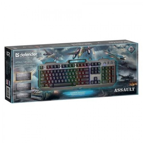 Клавиатура игровая Defender Assault GK-350L с подсветкой, серебристая, USB (45350)