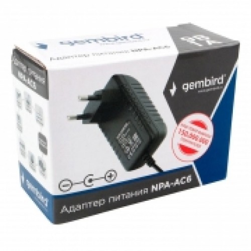 Адаптер питания Gembird NPA-AC6, 9В/1А, штекер 5,5х2,5 мм, положит. полярность (+)