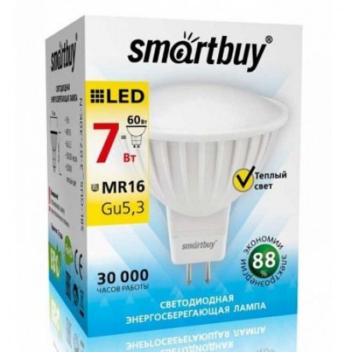 Светодиодная (LED) лампа Smartbuy Gu5,3 07W/3000 (SBL-GU5_3-07-30K-N)
