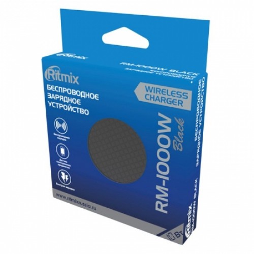 Беспроводное зарядное устройство Qi, 10W, черное, Ritmix RM-1000W