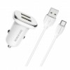 Зарядное автомобильное устройство Borofone BZ12, 2.4A 2xUSB+ кабель Type C, белое