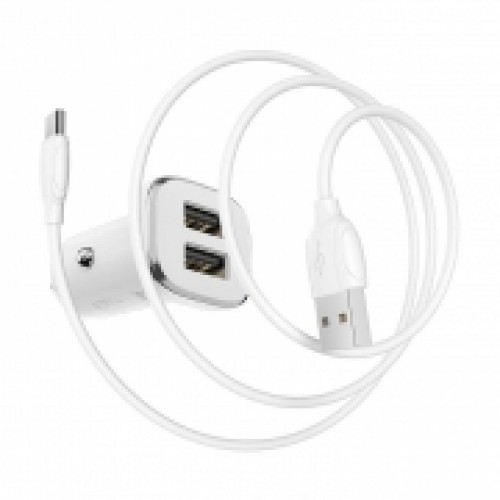 Зарядное автомобильное устройство Borofone BZ12, 2.4A 2xUSB+ кабель Type C, белое