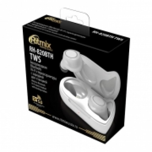 Гарнитура Bluetooth Ritmix RH-820BTH TWS, вставная, зарядный кейс, сенсорн. управление, белая