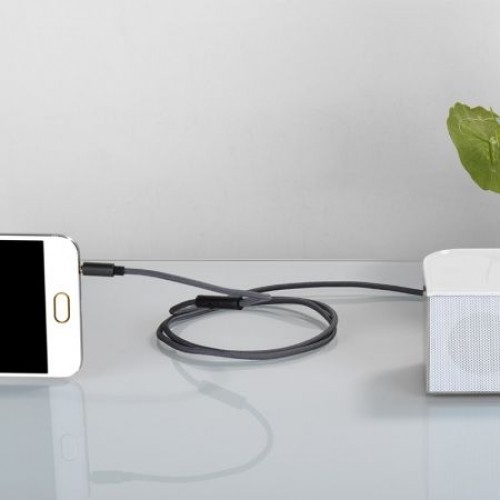 Кабель аудио 3.5 4-pin plug -> 3.5 3-pin plug, 1 м, микрофон, пульт, серый, Hoco UPA04 Tarnish