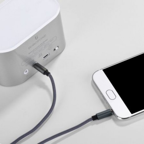 Кабель аудио 3.5 4-pin plug -> 3.5 3-pin plug, 1 м, микрофон, пульт, серый, Hoco UPA04 Tarnish