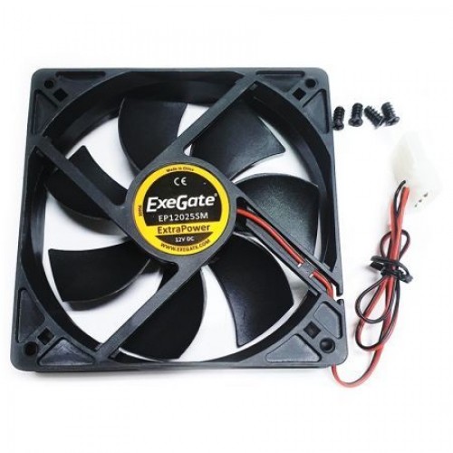 Вентилятор 120 x 120 x 25, 4 pin Molex, 1800 об/мин, втулка, кабель 40 см, Exegate (EP12025SM)