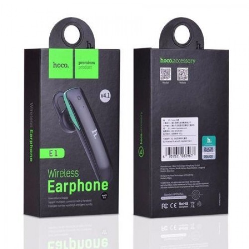 Гарнитура Bluetooth Hoco E1, вставная, моно, черная