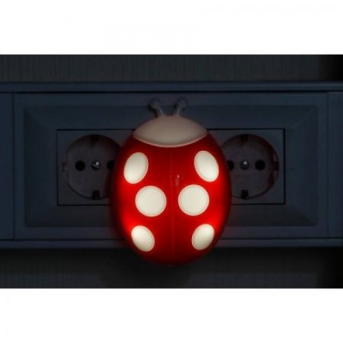 Светильник-ночник Божья коровка" с датчиком света, светодиодный, 0.5Вт, 220В, Эра (NN-601-LS-R)"