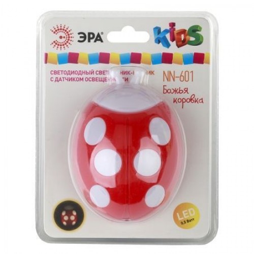 Светильник-ночник Божья коровка" с датчиком света, светодиодный, 0.5Вт, 220В, Эра (NN-601-LS-R)"