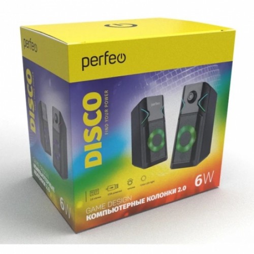 Колонки Perfeo Disco, 6 Вт, RGB-подсветка, питание от USB, черные (PF_B3376)