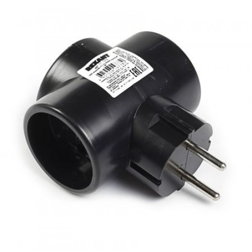 Переходник тройник Rexant, без заземления, черный, 220В 6А (11-1076)