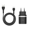 Зарядное устройство Hoco C12Q QC3.0 3А USB + кабель Type C, чёрное