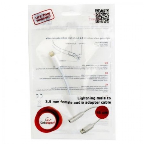 Адаптер Lightning (m) - Jack 3.5 (F), 0.15 см, белый, Cablexpert (CCA-LM3.5F-01-W)