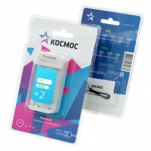 Зарядное устройство Космос KOC801USB, 1-2 AA/AAA, питание от USB