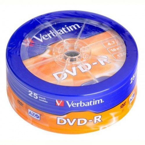 Диск DVD-R Verbatim 4,7 Gb 16x, Shrink, 25шт (43730)