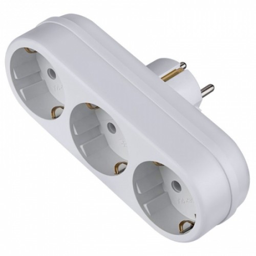 Переходник тройник Perfeo RU POWER 3L3, с заземлением, белый, 220В 16А (PF_C3359)