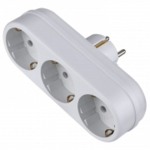 Переходник тройник Perfeo RU POWER 3L3, с заземлением, белый, 220В 16А (PF_C3359)