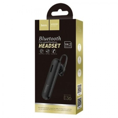 Гарнитура Bluetooth Hoco E36 Free Sound, вставная, моно, черная