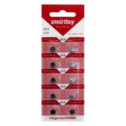 Батарейка Smartbuy AG4 377A/LR626/177 1.5V, 10 шт, блистер (SBBB-AG4-10B)