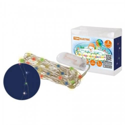 Светодиодная гирлянда TDM Роса50", мультиколор, 50 LED, 2 м, 2xCR2032 (SQ0361-0060)"