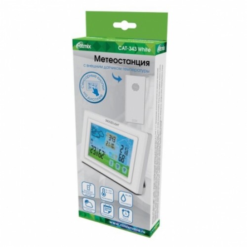Метеостанция Ritmix CAT-343 комнатно-уличная с беспроводным датчиком и цветным дисплеем, белая
