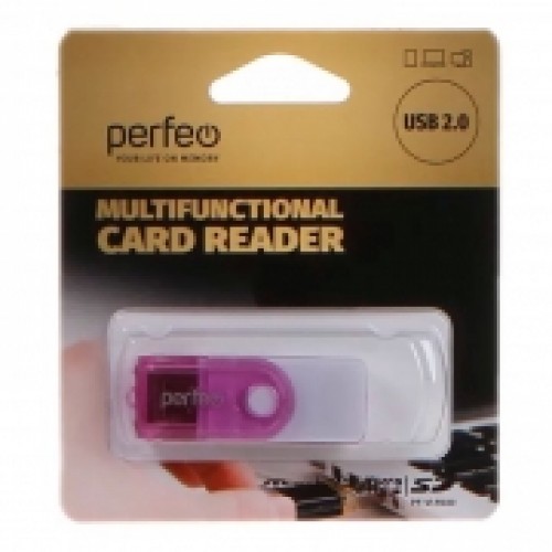 Карт-ридер внешний USB Perfeo PF-VI-R020 SD/MicroSD/MS/M2, фиолетовый (PF_С3787)