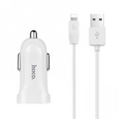 Зарядное автомобильное устройство Hoco Z2 1.5A USB + кабель Lightning, белое