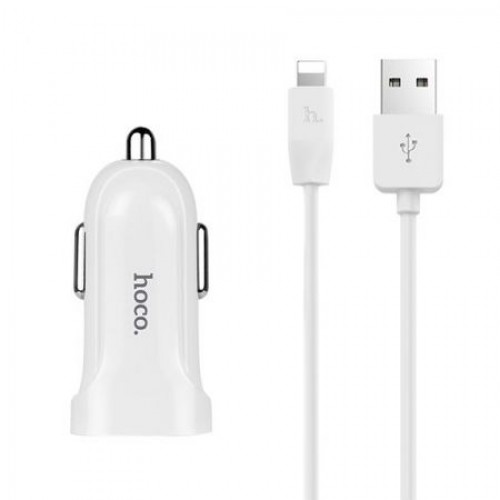 Зарядное автомобильное устройство Hoco Z2 1.5A USB + кабель Lightning, белое