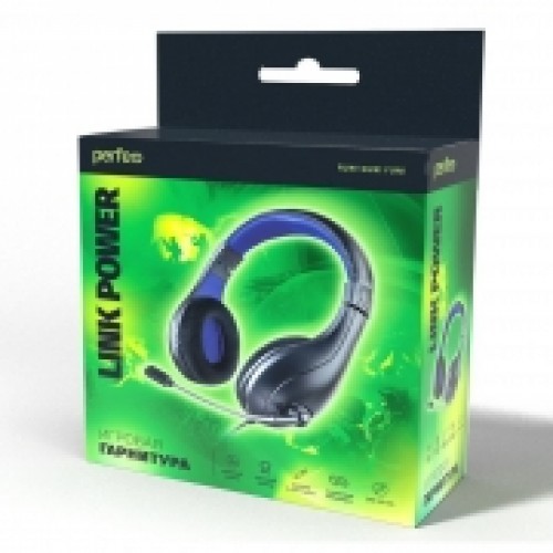 Гарнитура Perfeo LINK POWER, игровая, черно-синяя, 2x3.5 мм 3pin + переходник 4-pin (PF_C3204)