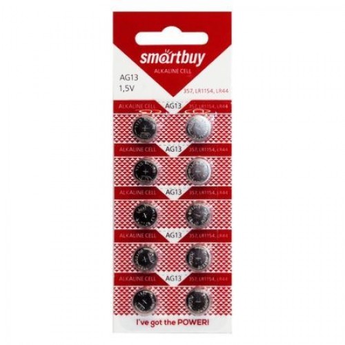 Батарейка Smartbuy AG13 357A/LR44/A76 1.55V, 10 шт, блистер (SBBB-AG13-10B)
