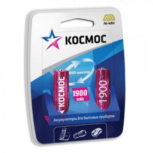 Аккумулятор AA Космос HR6-2BL 1900мА/ч Ni-Mh, 2шт, блистер