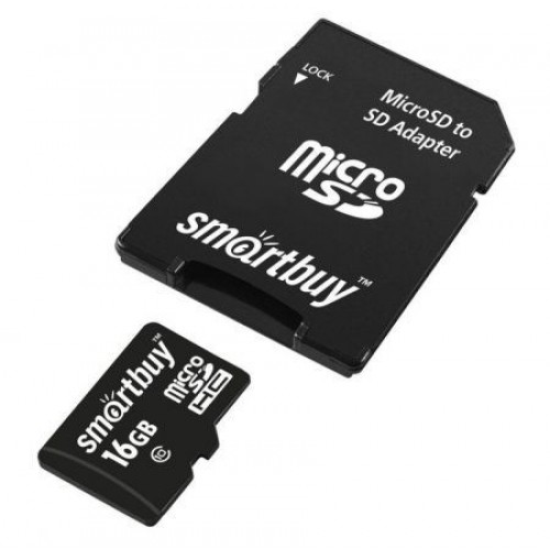 Карта памяти Micro SDHC 16Gb Smartbuy Class 10 с адаптером SD (SB16GBSDCL10-01LE)