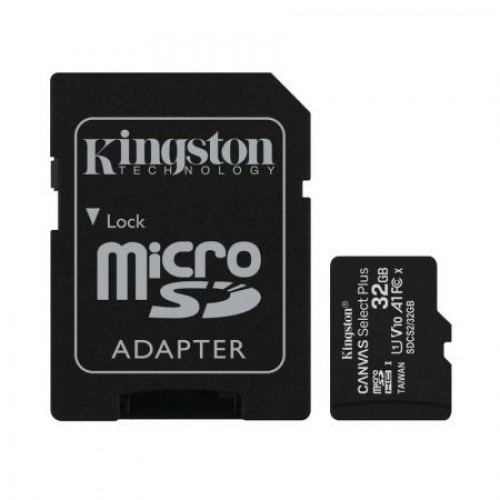 Карта памяти Micro SDHC 32Gb Kingston Class 10 Canvas Select + UHS-I U1 A1, 100 Мб/с + адаптер SD