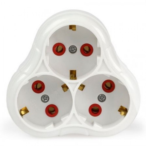 Переходник тройник Smartbuy, с заземлением, круглый, белый, 250В 16А (SBE-16-A01-3z)