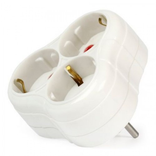 Переходник тройник Smartbuy, с заземлением, круглый, белый, 250В 16А (SBE-16-A01-3z)