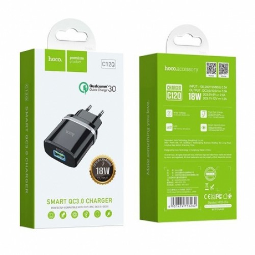 Зарядное устройство Hoco C12Q QC3.0 3А USB, чёрное