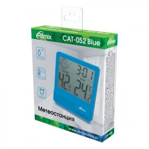 Метеостанция Ritmix CAT-052 с часами и будильником, синяя