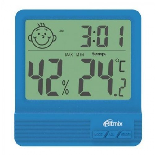 Метеостанция Ritmix CAT-052 с часами и будильником, синяя