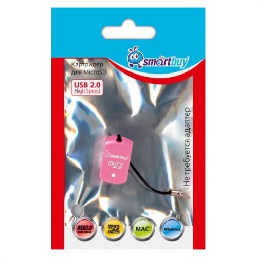 Карт-ридер внешний USB Smartbuy SBR-706-P Pink, microSD/microSDHC