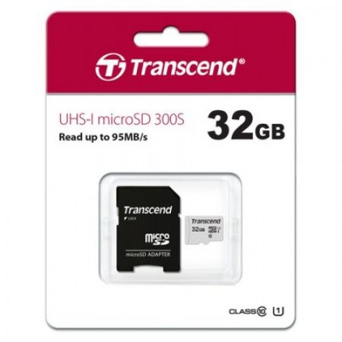 Карта памяти Micro SDHC 32Gb Transcend 300S Class 10 UHS-I U1 + адаптер SD (TS32GUSD300S-A)