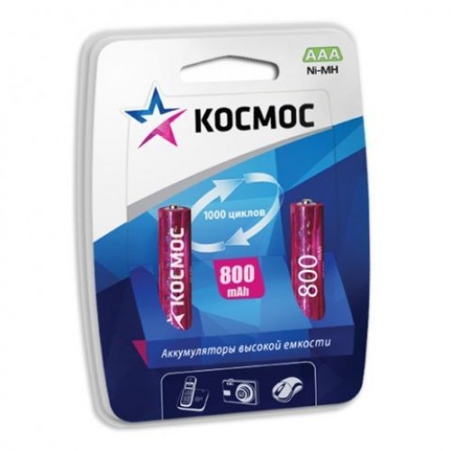 Аккумулятор AAA Космос HR03-2BL 800мА/ч Ni-Mh, 2шт, блистер