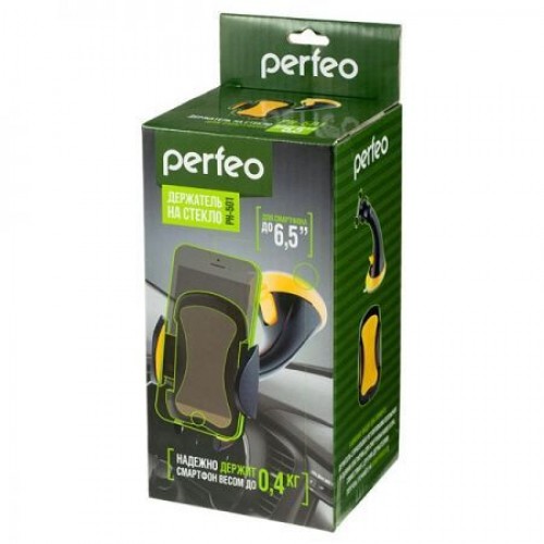 Держатель автомобильный на присоске для устройств до 6.5, черный/оранжевый, Perfeo 501 (PF_3846)"
