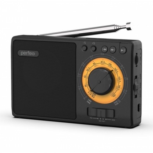 Радиоприемник Perfeo ЗАРЯ (i10BK), всеволновый, MP3, 1x18650, черный (PF_C3279)