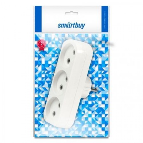 Переходник тройник Smartbuy, без заземления, плоский, белый, 250В 10А (SBE-10-A02-3)