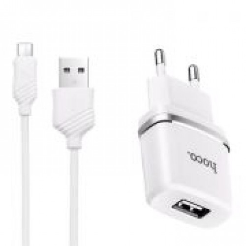 Зарядное устройство Hoco C11 1А USB + кабель microUSB, белое