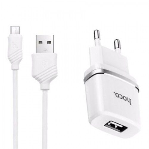 Зарядное устройство Hoco C11 1А USB + кабель microUSB, белое